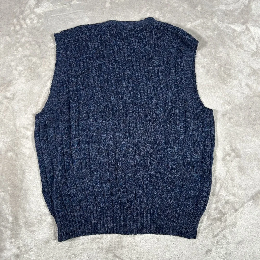 Vintage Christopher Hayes 100% Shetland Wool Vest Men L Blue Chunky Knit Grandpa